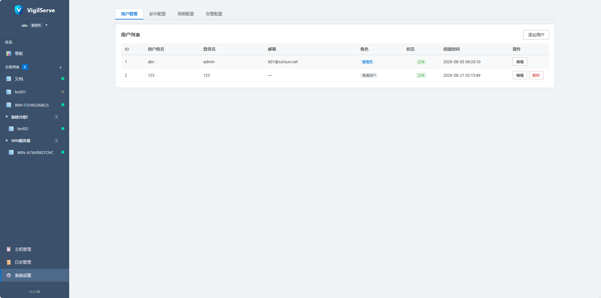 VigilServe 用户管理
